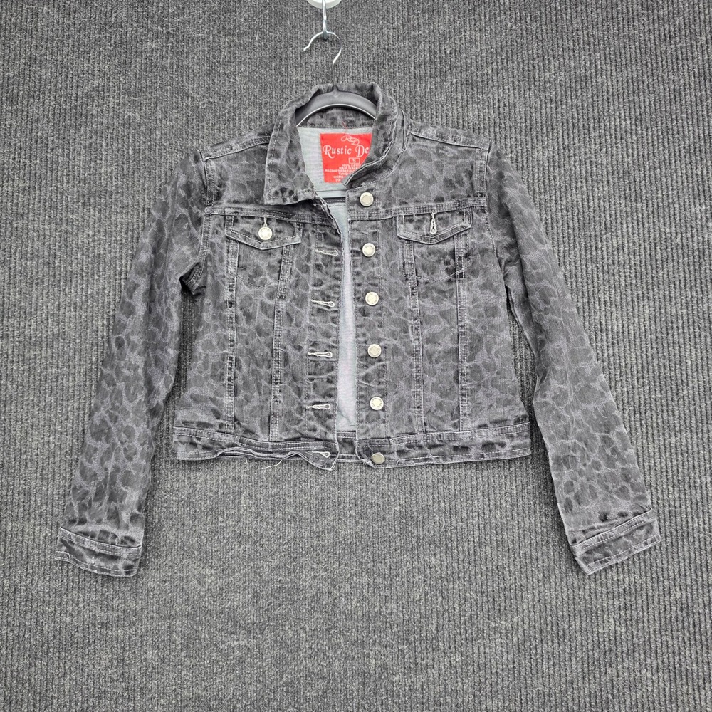 Rustic Denim Womens Small Black Leopard Print Cotton Trucker Jacket Animal Print